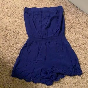 Blue tube top romper, lace detail bottom